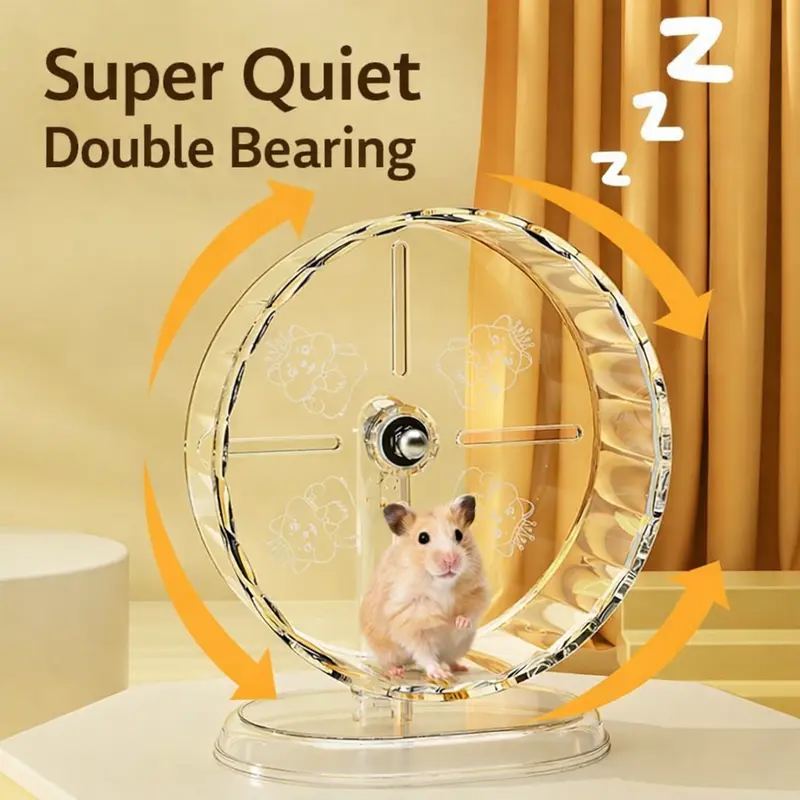 Transparent Silent Hamster Wheel | Double Bearing Quiet Running Wheel for Syrian Hamster | Small Pet Exercise Wheel Stand | Smooth Rotation No Noise | Cute Hamster Cage Toy for Night Running | Durable Clear Acrylic Hamster Accessories