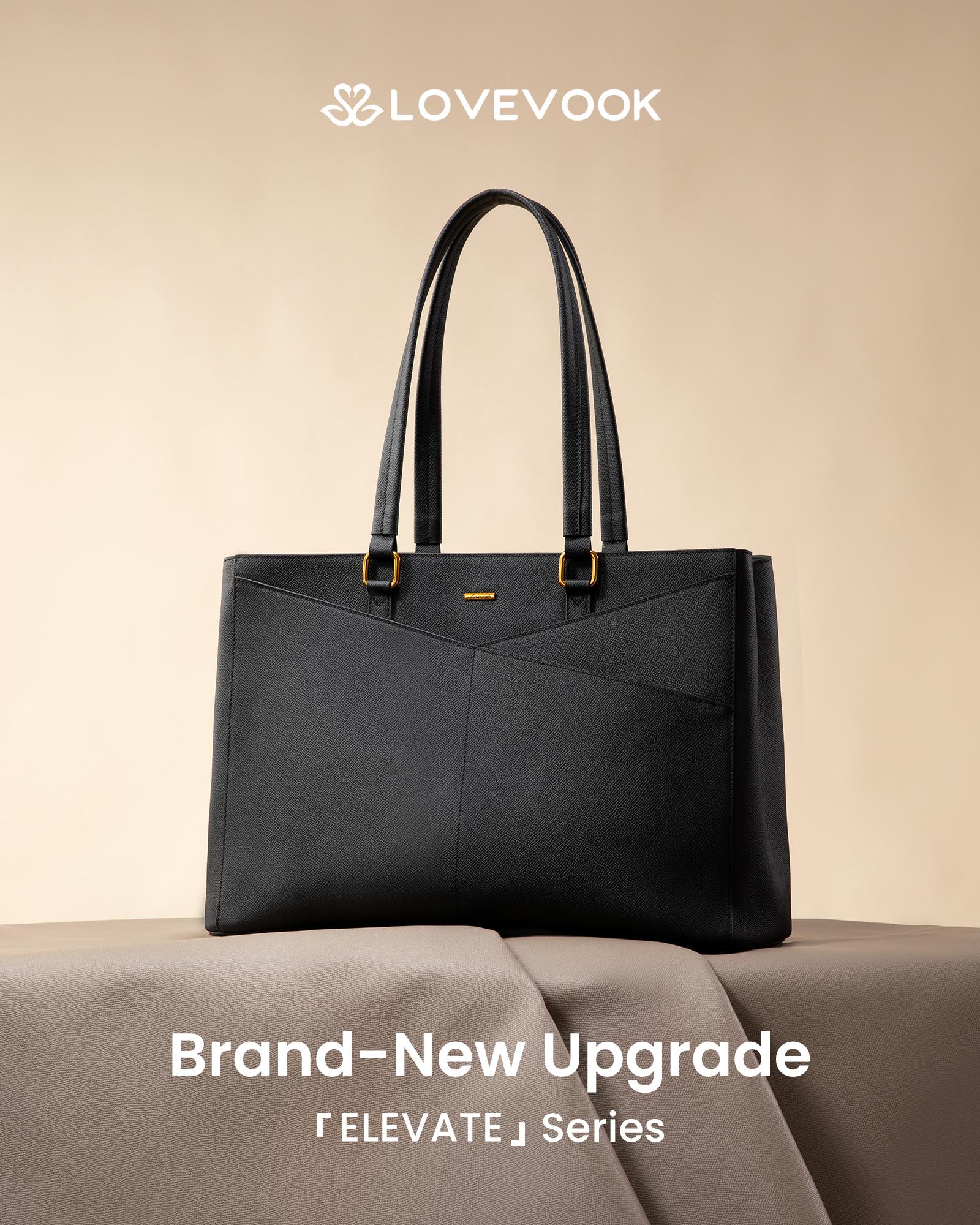 【Valentine's Day Gift】LOVEVOOK ELEVATE Series Top-Grain Leather Tote--100% Cowhide Casual Commuter Bag with V-Neck Design & Laptop Compartment Perfect for Office & Business Travel TikTokShopJumpstartSale