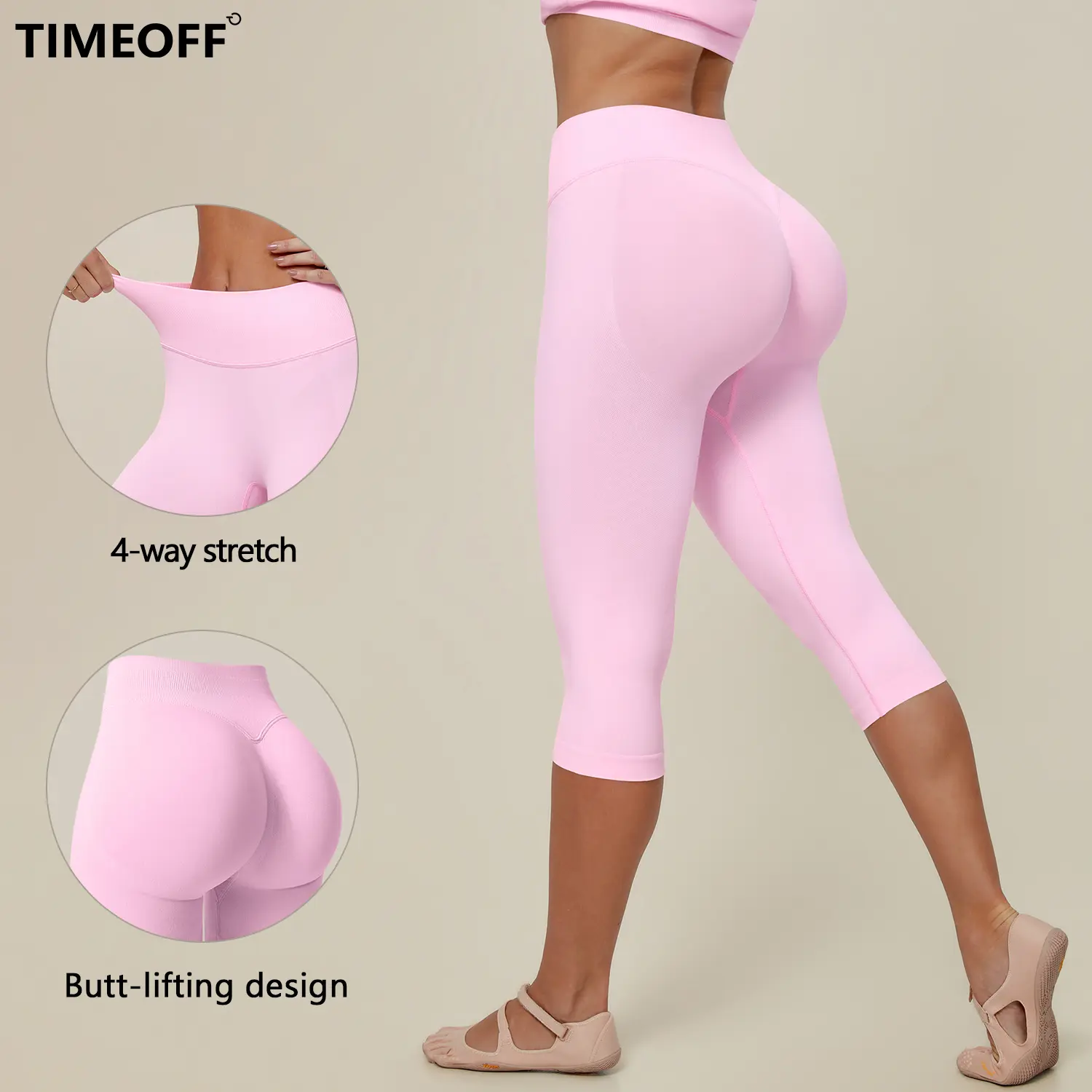 TIMEOFF Women's High Waist High Hip Cut Capri Leggings - 4-Way Stretch, Butt-Lifting, Seamless Breathable Fabric, Tummy Control, Non-Slip Elastic Waistband, No Ride-Up Workout Gear | Ideal for Yoga, Gym, Women's Fashion, Pants For Women