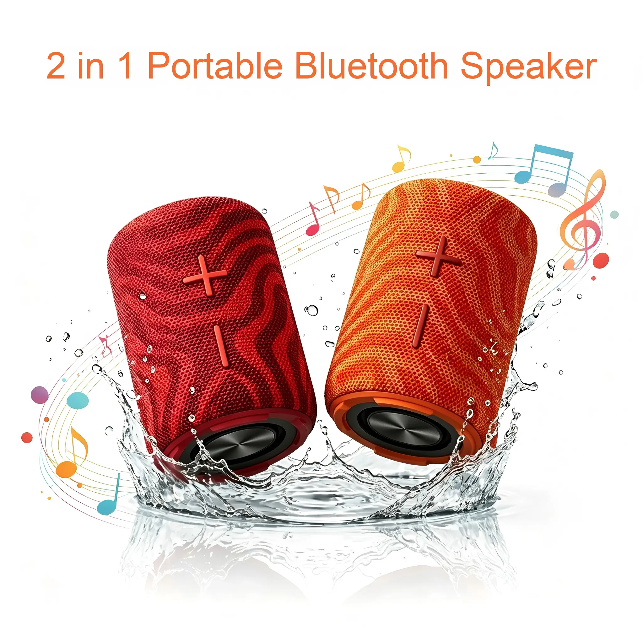 2-in-1 TWS Split Stone Bluetooth Speaker, Upgraded Wireless Dual Speaker, HD Loud Stereo Deep Bass, IPX5 Waterproof, RGB Lights, Portable Boom Box for Beach Camping Outdoor Use