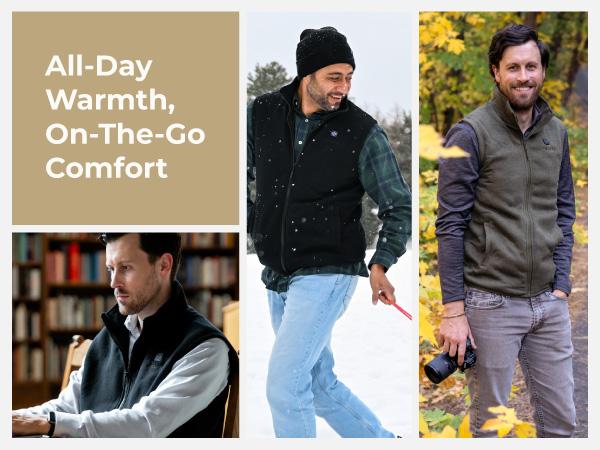 ororo Men's Fleece Heated Vest with Battery Pack, Menswear Tops Underwear, Winter Warm Layer Casual Black