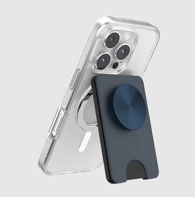 PopSockets Navy MagSafe Kick-Out PopWallet+ & Stand, Portable Phone Mount, Magsafe Grip, Mobile Phone Accessories