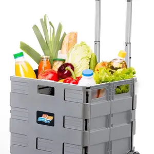 Pop & Load Collapsible Plastic Pack-N-Roll Utility Cart with handle,  Light Gray