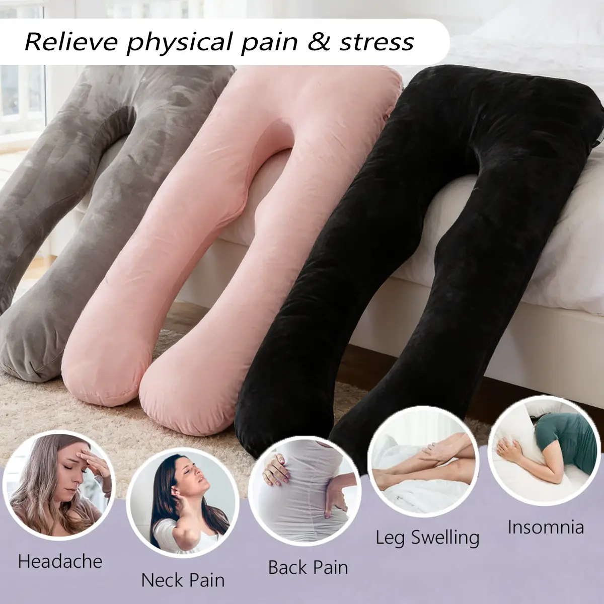 Maternity U-Shaped Belly Pillow Bolster - Ergonomic Prenatal Wedge & Support Cushion, Skin-Friendly, Soft, Highly Elastic Filling for Pregnant Women’s Abdominal, Lumbar Support & Back Pain Relief, Hand Wash Only