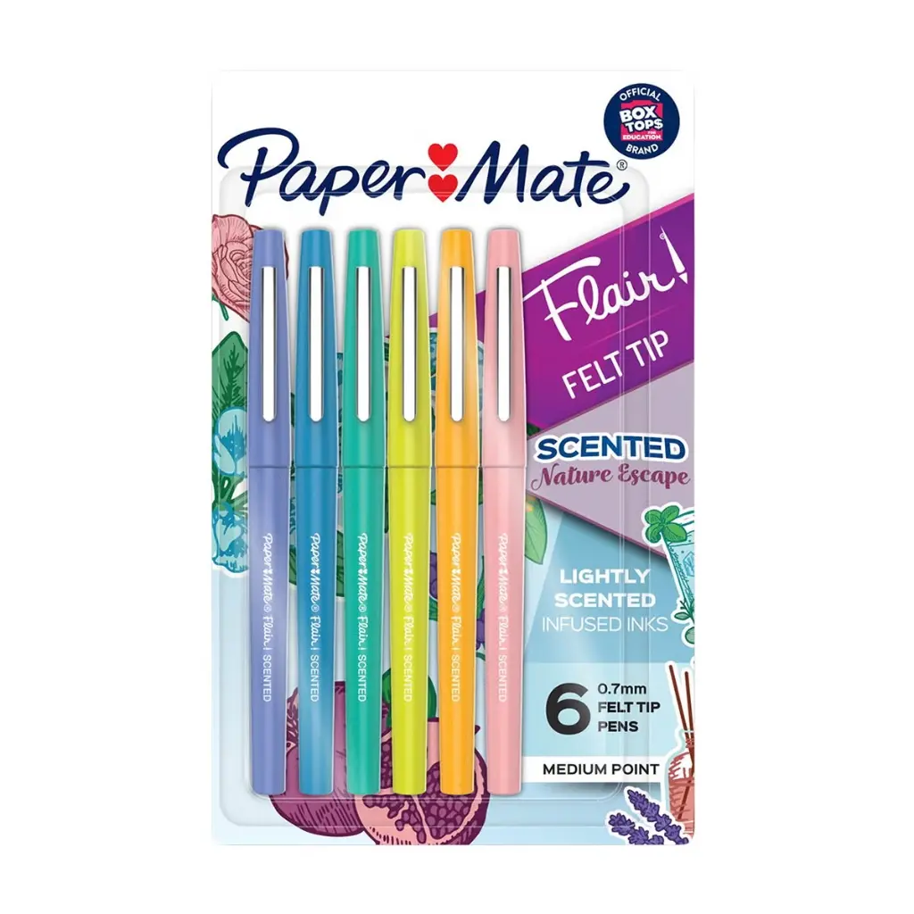 Paper Mate Flair Felt Tip Pens - Medium Point (0.7mm), Limited Edition Candy Pop Pack, 6-Count Office Writing Supplies