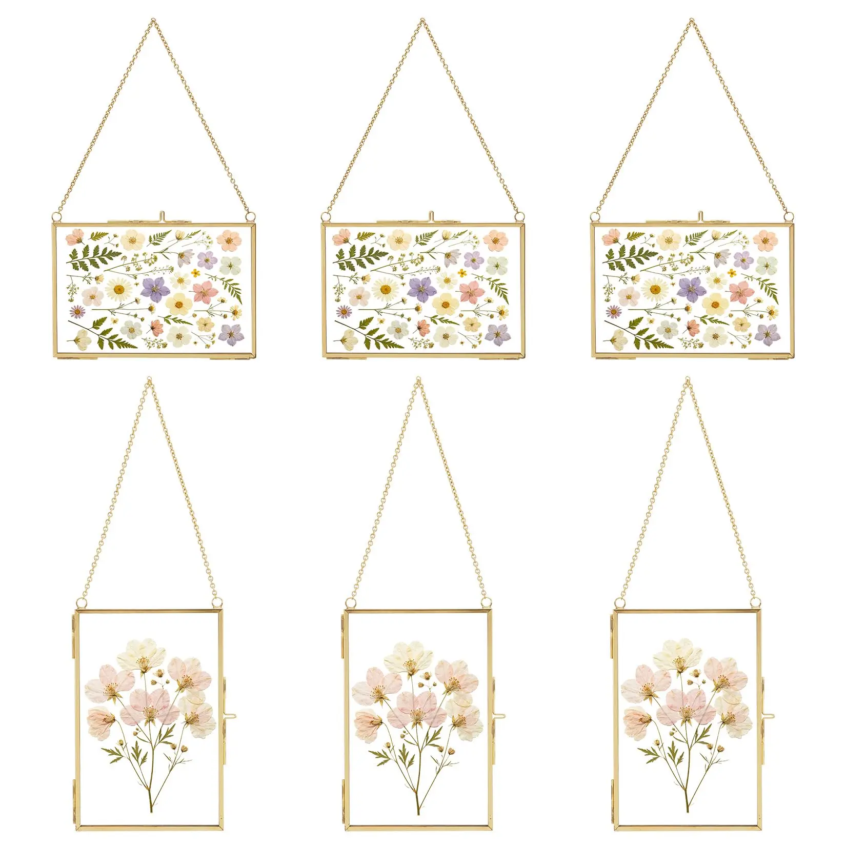 6PCS Golden Rectangular Clear Glass Picture Frame, 150 * 100mm, 3 Horizontal + 3 Vertical, High Transparency Glass, Home Decoration & Photo Display Frames