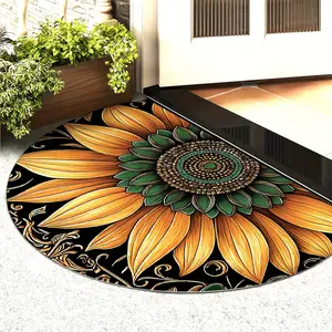 Vintage Flower Sunflower Half Round Door Mat Indoor Entrance Half Moon Rug Area Rug Absorbent Semi Circle Welcome Mats for Kitchen Patio Home Decoration  Nature Print Bath