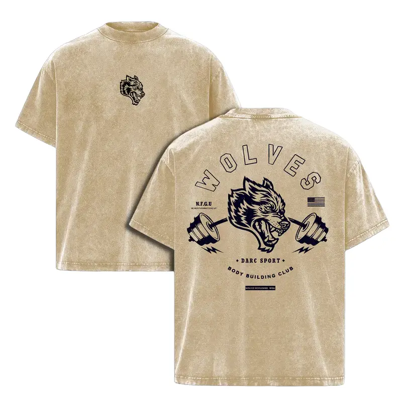 Darc Sport Wolves Gym Washed Tee v6: Premium Heavyweight Cotton