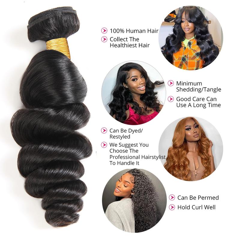 Loose Wave Human Hair Bundle with Closure Brazilian Virgin Hair Loose Wave Bundles Human Hair 3/4 Bundles with 4×4 Lace Closure