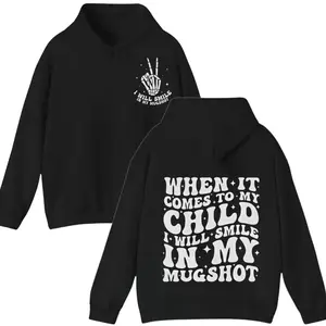 When It Comes To My Child I Will Smile In My Mugshot Shirt, Hoodie and Sweatshirt for autumn and winter, Funny Sarcastic Mom TShirt, Retro Mama T-Shirt, Spooky Mother's Day Gift for Mom