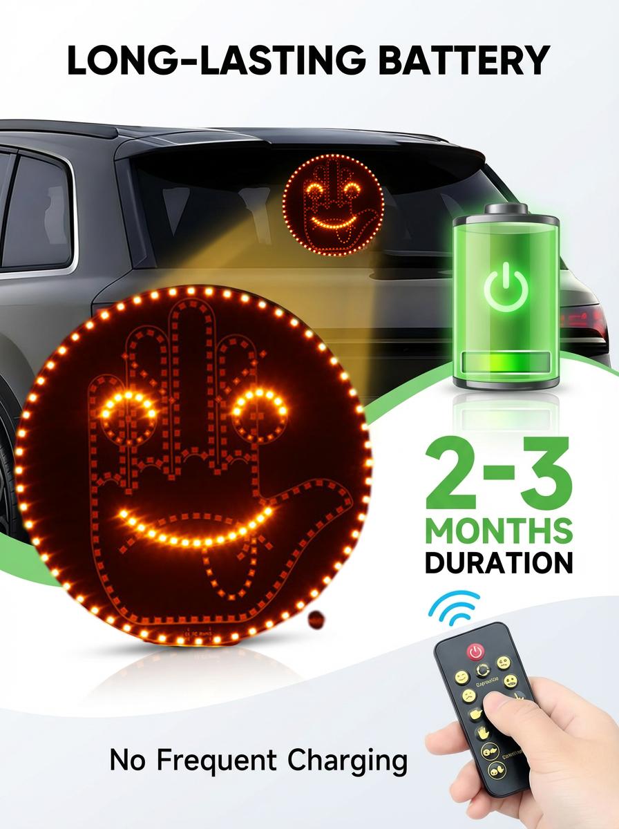 LED Car Gesture Light Ultimate 8 Gestures & Emojis Wireless Remote  Easy Install Anti-Tailgate Safety Fun Road Rage Relief Ideal Gift for Drivers Auto accessories car decor cool  cover Car Gadgets car stuff car accessories for men Decoration Automotive
