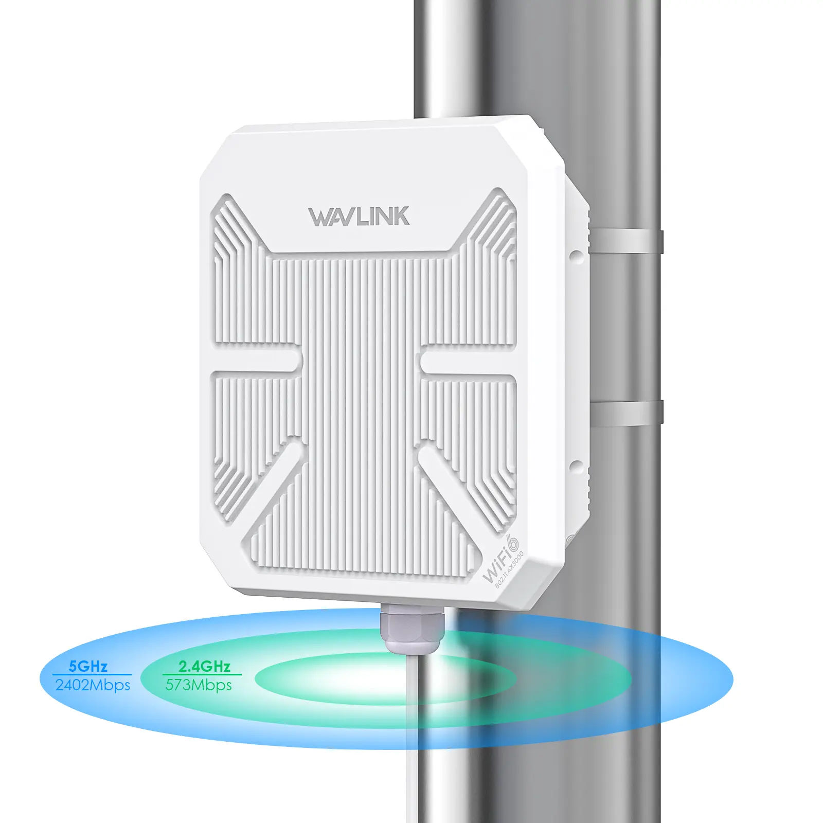 WAVLINK AX3000 Outdoor WiFi 6 Extender Signal Booster - WiFi Extenders with PoE, Directional Antennas, 3KM Range, 300M Directional Coverage, 15KV ESD Protection, IP67 Waterproof, Ethernet Port, 256-Device Support, for Camping, Farms, 256 Devices