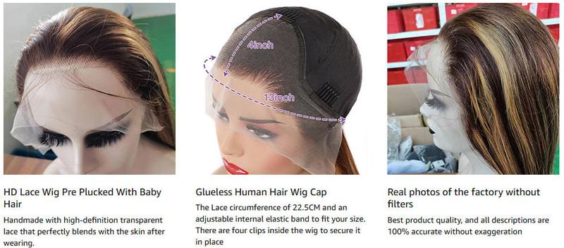 【Lemoda Outlets Deals】Lemoda Outlet Deal Highlight Straight Human Hair Lace Front Wigs 13x4 Ombre 4/27 Lace Frontal Wig 12A 180 Density Virgin Human Hair Wigs Pre Plucked