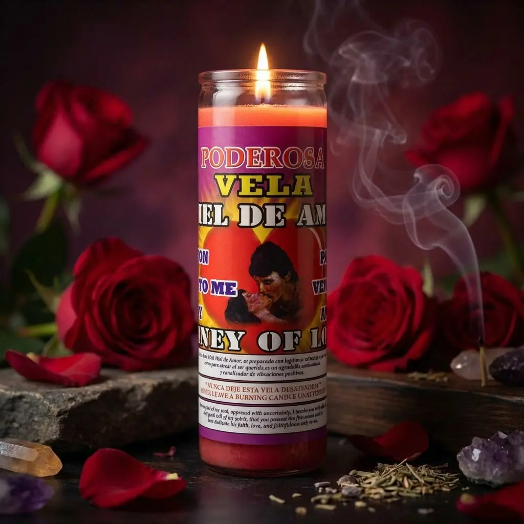 Honey of Love Prepared Candle - Vela Miel de Amor Devotional Household Candle for Love attraction, relationship harmony, passion, self-love Glass Encased 7 Day Burn Time Decor Light