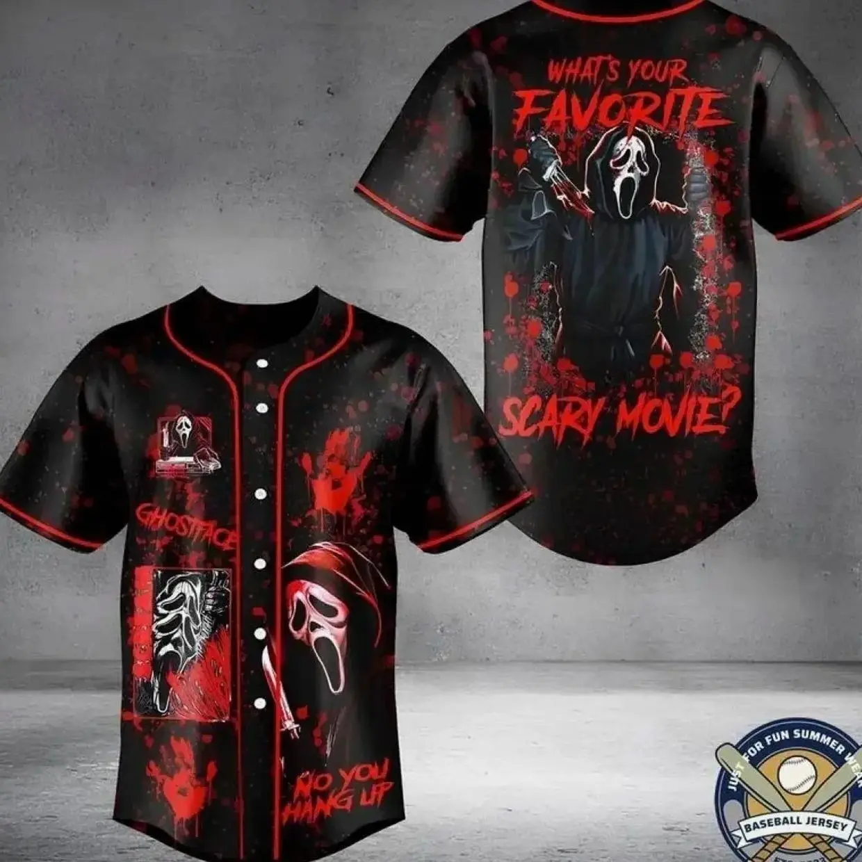 Ghostface Inspired Vintage 90s Baseball Jersey – Horror Style Button Up Shirt for Men Women