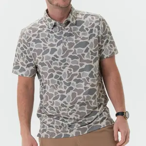 Men’s Deer Camo Golf Polo Shirt – Perforated Breathable Hunting Camo Performance Polo for Men