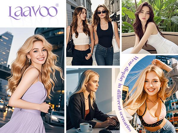 LaaVoo Sew in Hair Extensions Real Human Hair Double Weft Hair Extensions Sew in FallFreshness