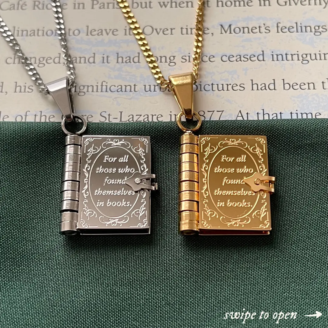 Book Lovers Necklace jewelry women trendy stainless gold necklace