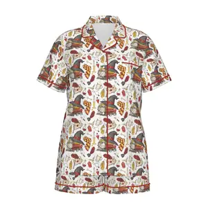 Hot New 2026 Full Set Womens HP Gryffindor Wizard Short Sleeve Satin Pajamas Set All-over Print 100% Polyester Soft Breathable Comfortable Shorts Elastic Waistband