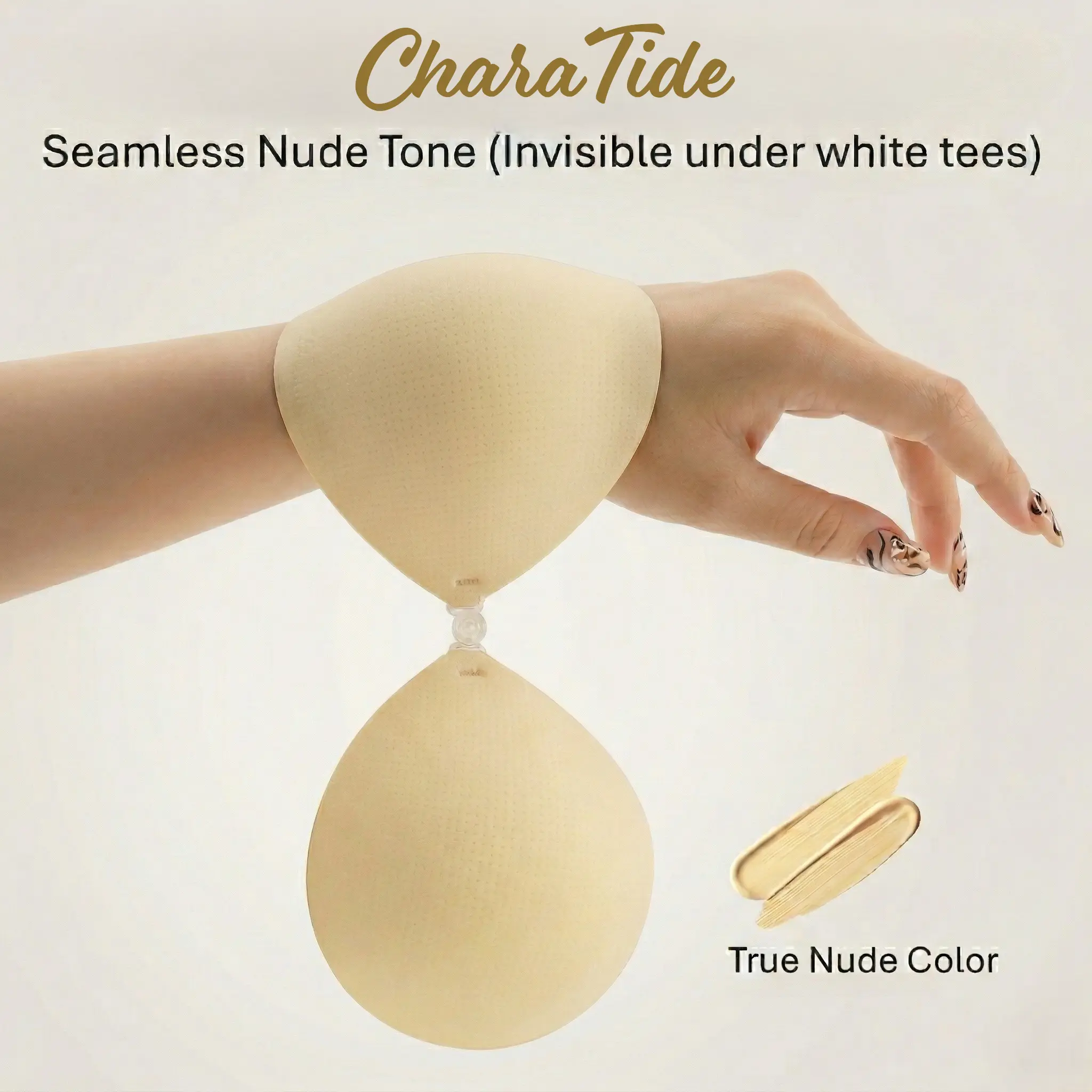 CharaTide Invisible Push Up Sticky Bra Round-Shaped - Reusable Backless Adhesive Bra for Wedding & Bikini, Womenswear, Bridal Patented Bra Inserts Invisible Bras