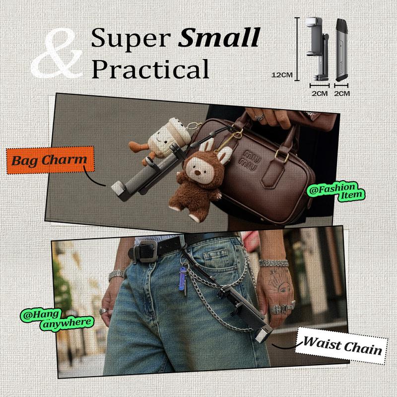 Lisen phone stand foldable travel stand with beauty light, 360-degree rotation axis, fixed bracket and lanyard, suitable for desks, airplanes, suitcases, cruise ships and outdoor use