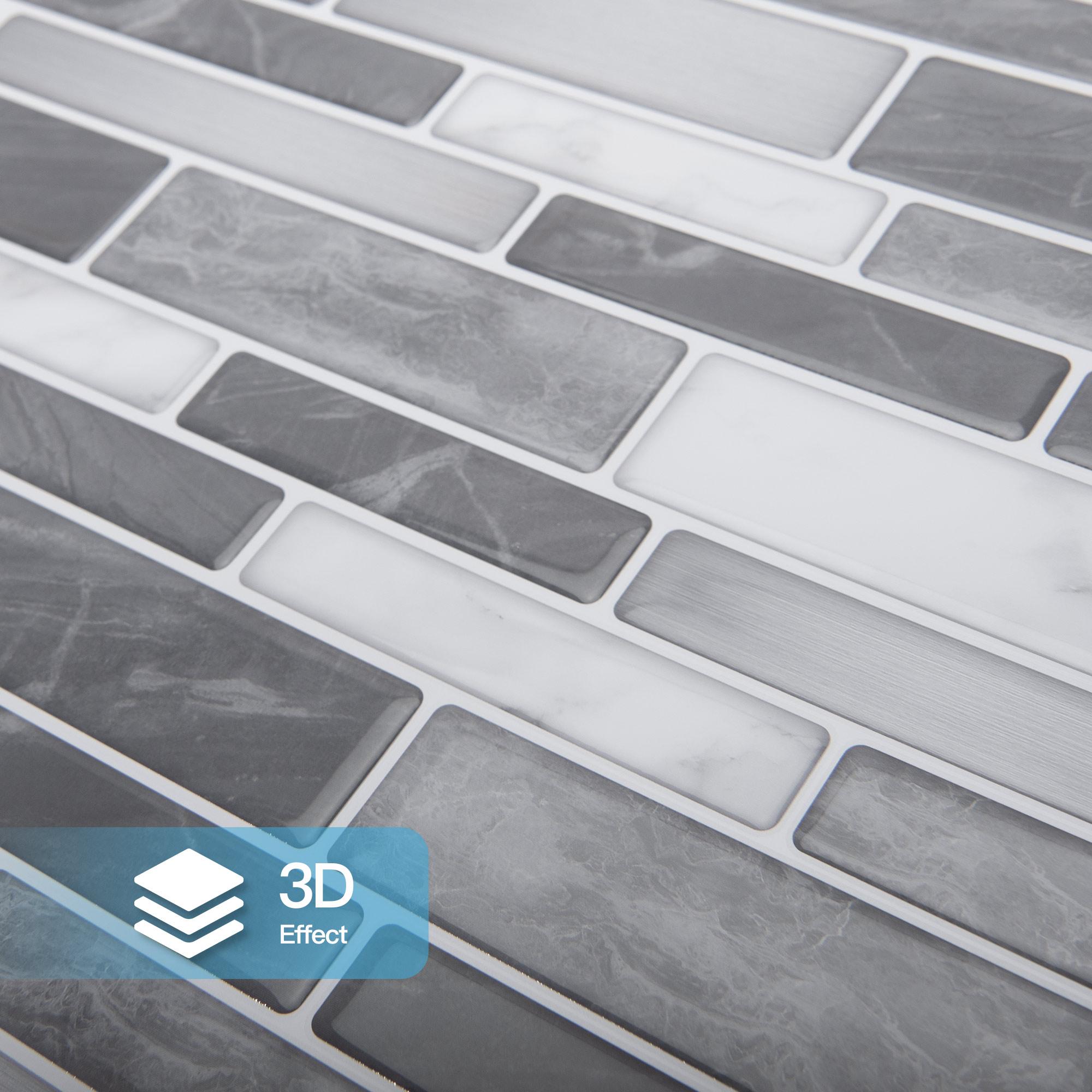 Art3d 10-Pack 12x12in Grey Marble Tile Stickers for Kitchen & Bathroom Backsplash - Self-Adhesive, Water-Resistant, Durable Ornaments