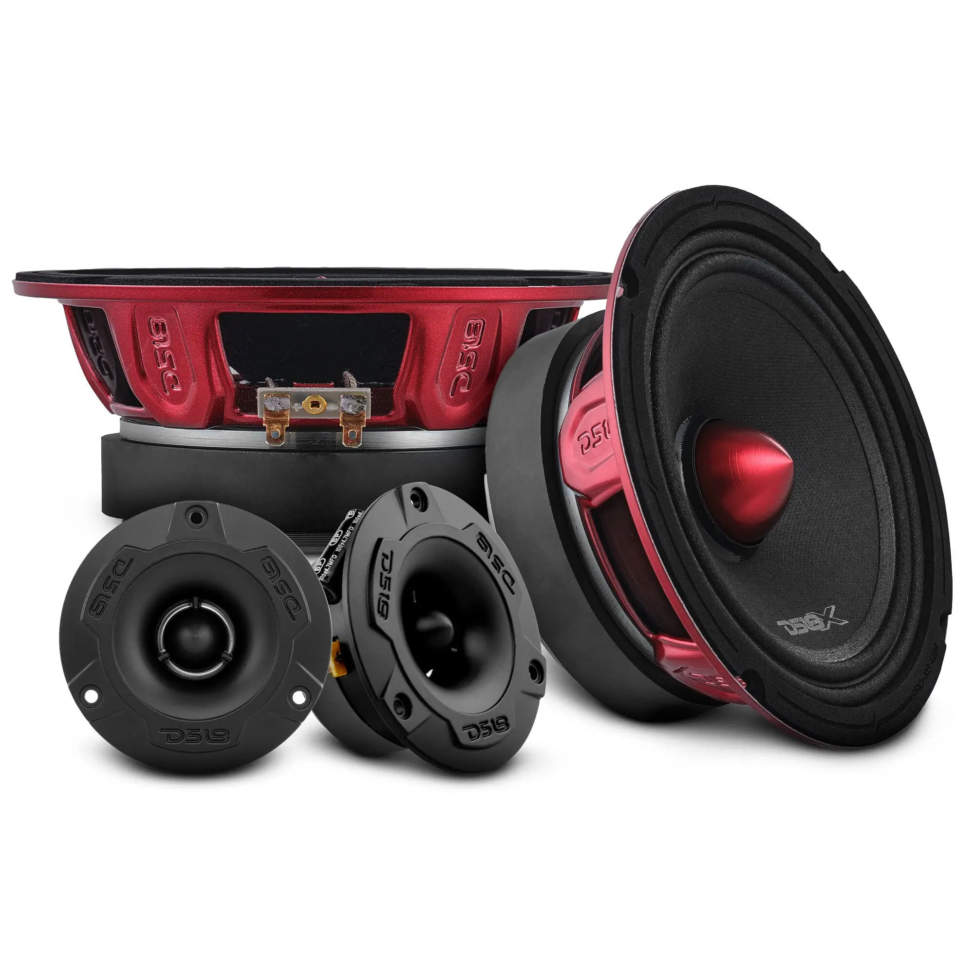 Mid and High Car Speaker Package - 2 X 6.5" Midrange, 2 X 1" Tweeters, Built-in Crossover (PRO-X6.4BMPK)