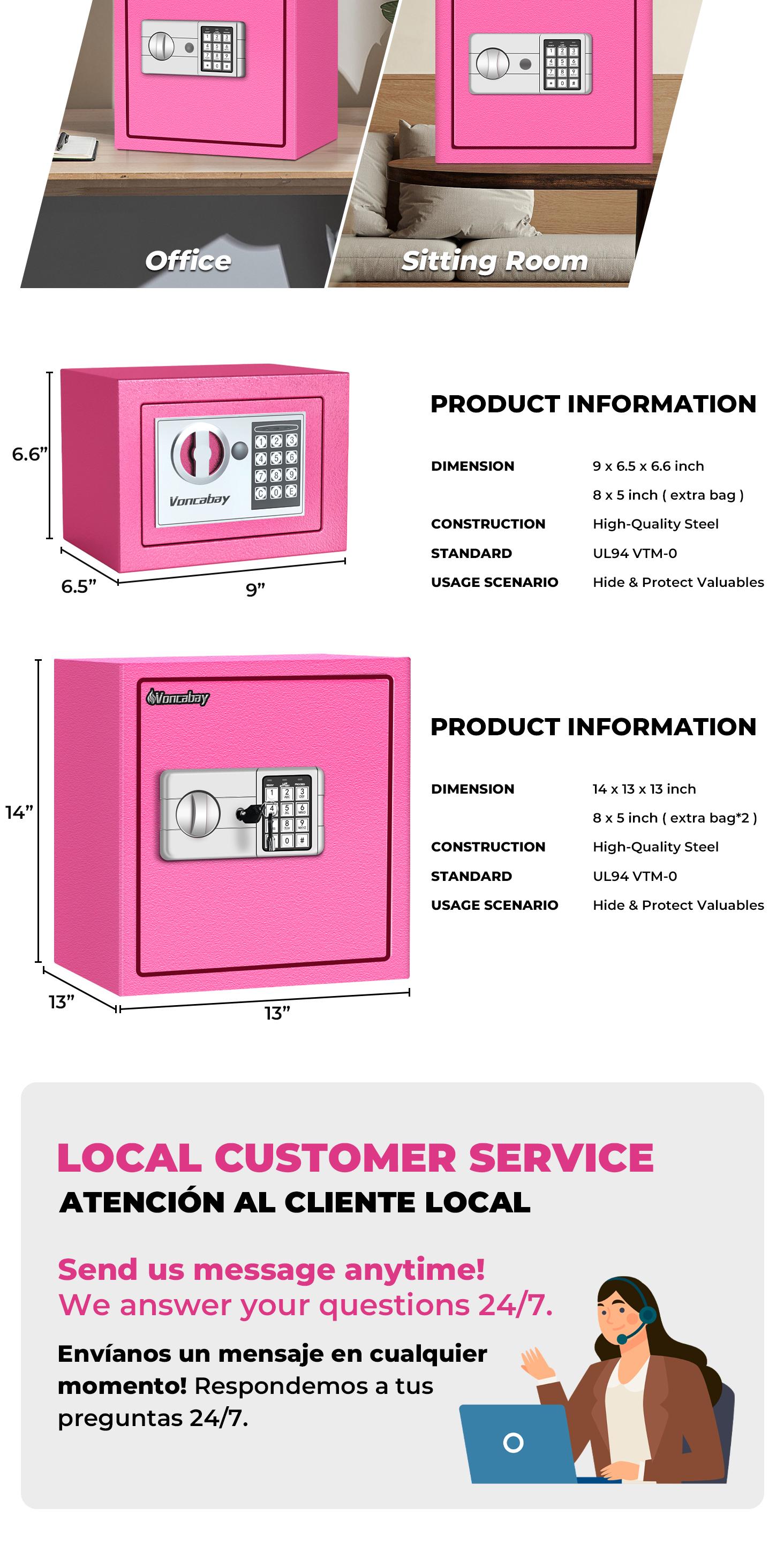​Voncabay Steel Mini Safe Box (9x6.6x6.5in) - Fits Anywhere! Favorite Mini Vault! Fireproof Bag (5x8in) Included - Perfect for Cash, Gold & Jewelry