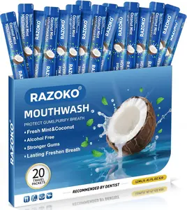 RAZOKO Mouthwash Travel Size-Portable Fresh Mint Packets,Alcohol & Fluoride Free Mouthwash,Disposable Oral Care Strips (0.41 Fl Oz (Pack of 20), Coconut)