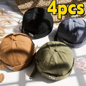 4pcs Brimless Sailor Cap, Adjustable Rolled Cuff Skull Hats pc Vintage Japanese Style, Fashionable Streetwear Beanie for Men, Hand Wash or Dry Clean - Autumn/ Winter Collection gift for women ﻿ ball tiktokshopspringglowup beach essentials baseball