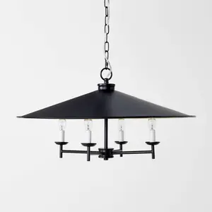 4-Arm Candlestick Chandelier with Large Metal Shade Black - Threshold designed with Studio McGee: UL Listed,Adjustable Height