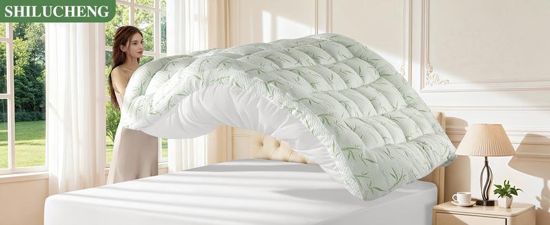 Shilucheng Bamboo 3inch Mattress Topper 8-21 Inch Fit Back Pain Relief Breathable Ultra Soft Quilted Top with Deep Pocket Machine Washable