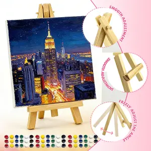 24 Sets Valentines Day Gifts for Kids Valentines Cards Mini Painting Canvas Panel with Wooden Easel Watercolor Paints Brush Kit for School Classroom Exchange Gifts (Rainbow)