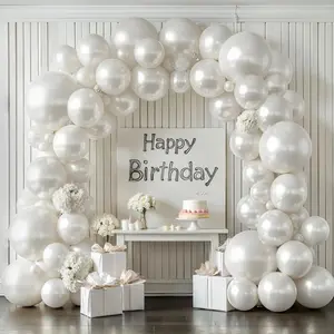 Double-Stuffed Pearl White Balloon Arch Kit with Ivory & Cream Balloons for Weddings & Parties