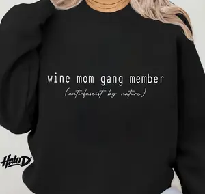 Wine Mom Gang Member Sweatshirt – Minimal Text Graphic Crewneck, Cozy Unisex Fit