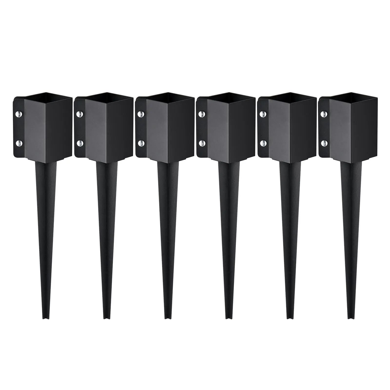 【Summerfinds】VEVOR Fence Post Anchor Ground Spike Complete Set (6 Pack), 24x4x4 Inches Outer Diameter, Fits 3.5” Wood (3.5x3.5 Inches Inner Diameter), Black Powder Coated Metal Stake with Corrosion & Rust Protection, Extra Secure for Mailbox, Deck, 24, Th