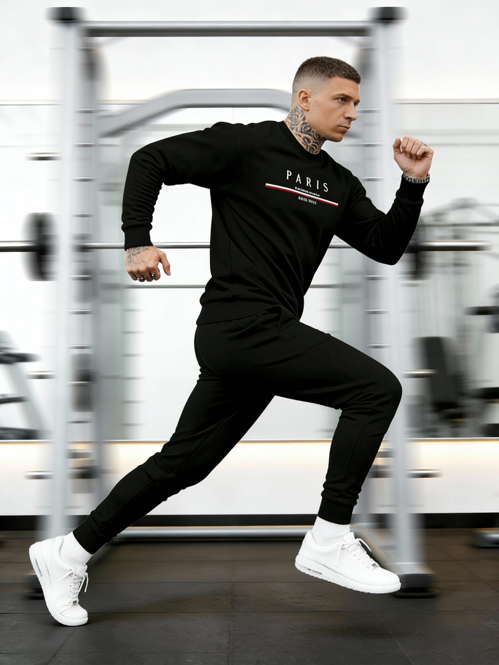 Paris Graphic Men's Coordinated Tracksuit Set - Crewneck & Joggers Comfortable Everyday Outfit for Stylish Men Paris Graphic Men's Coordinated Tracksuit Set - Crewneck & Joggers Comfortable Everyday Outfit for Stylish Men