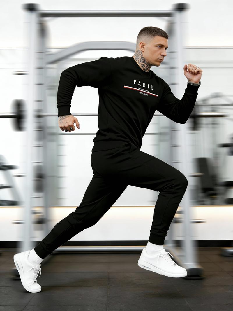 Paris Graphic Men's Coordinated Tracksuit Set - Crewneck & Joggers Comfortable Everyday Outfit for Stylish Men