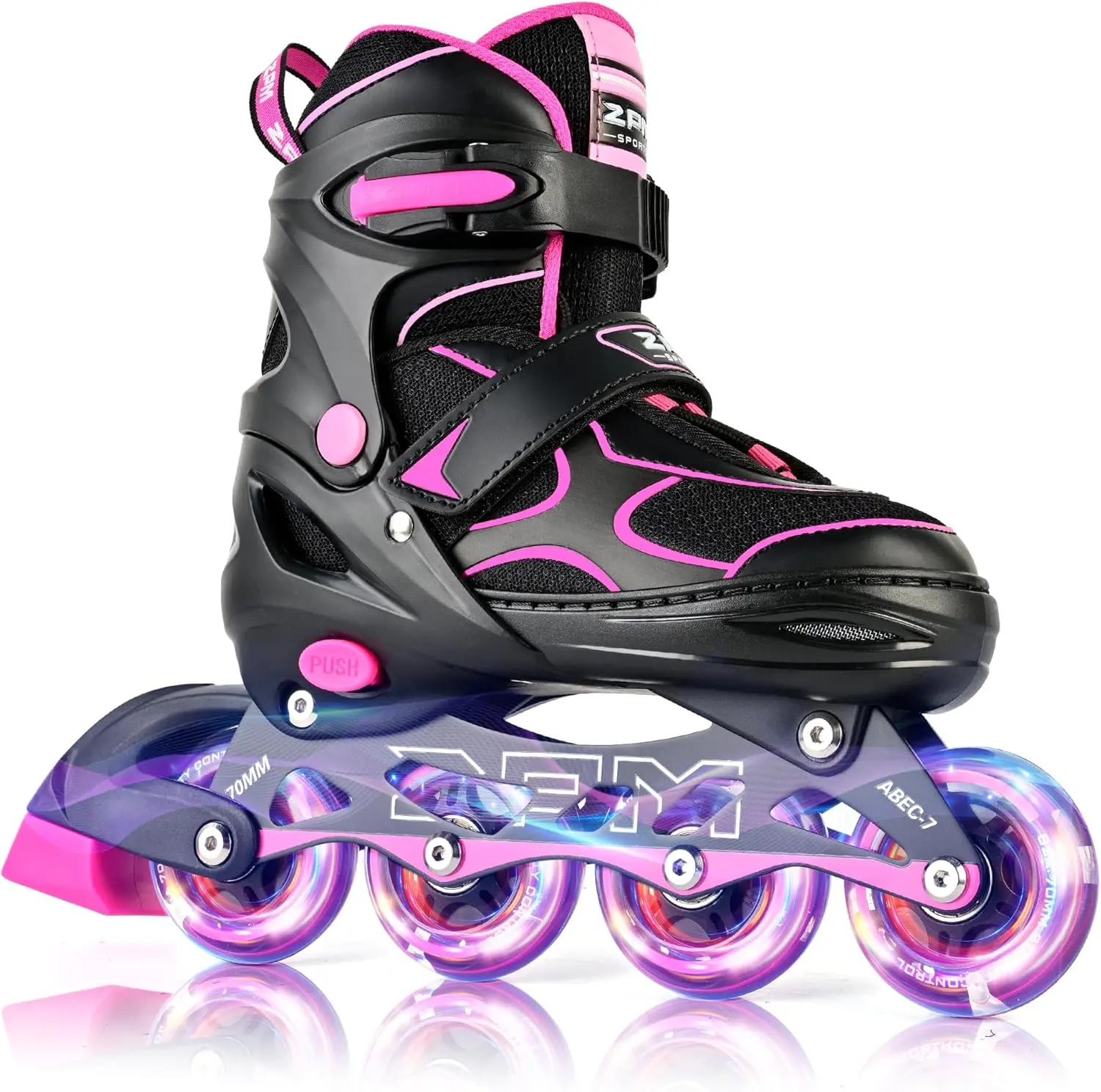 2PM SPORTS Adjustable Inline Skates for Kids 4-12 Years with Light-Up Wheels, ABEC-7 Bearings, Brake to Stop Fast, Ideal Beginner Inline Skating Gear for Teens, Works Indoors and Outdoors with Ease