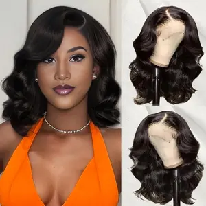 Bob Wig Human Hair 13x4 Lace Front Wigs 12 Inch Loose Body Wave HD Lace Frontal Wigs Glueless Wigs Human Hair Pre Plucked Wear and Go Short Bob Wigs for Black Women Natural Black Color