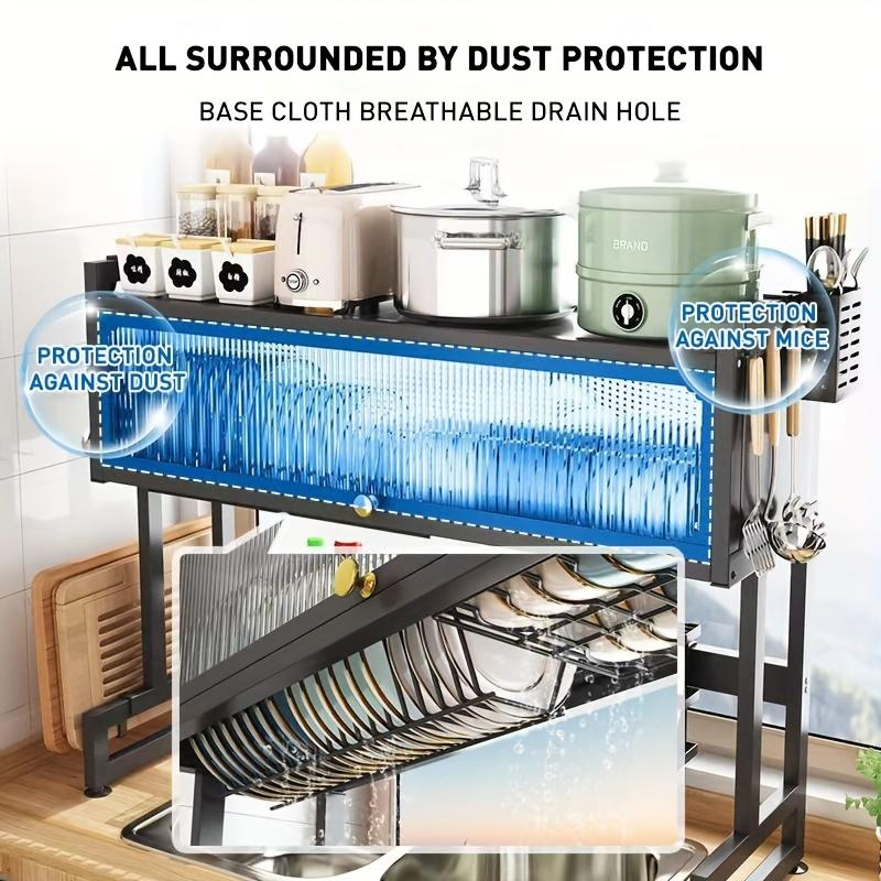 Multi-Functional Kitchen Storage Rack with Cabinet Door Access - Black Metal Countertop Organizer for Dishes, Utensils, and Cookware with Drain Tray, Towel Holder, and Spice Shelf, Sink Storage Solution Functional Kitchen Accessory