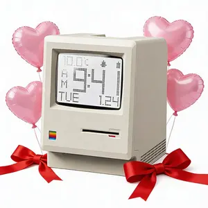 Retro mini computer desktop clock table ornament creative gift for boyfriend birthday unique design decor set Advent calendar 2026 USB connection ADHD cleaning planner household daily schedule category sticker Funny Dumpster Fire Stress