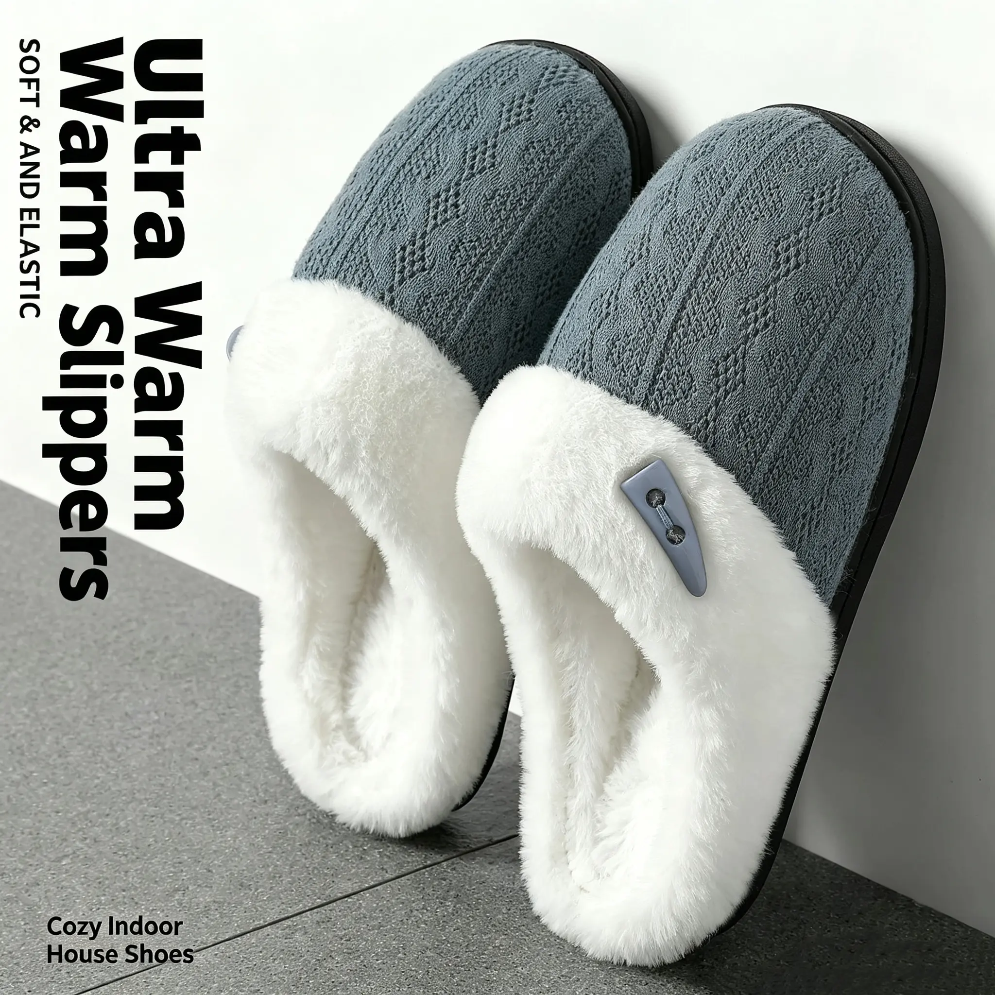 Women’s Knit Soft Cushioned Scuff Slippers - Memory Foam, Warm Faux Fur Lined, Non-Slip House Slippers with Wooden Toggle, Soft Fluffy Footwear for Indoor-Outdoor Use, Gift for Her, Soft Cushioned Slippers