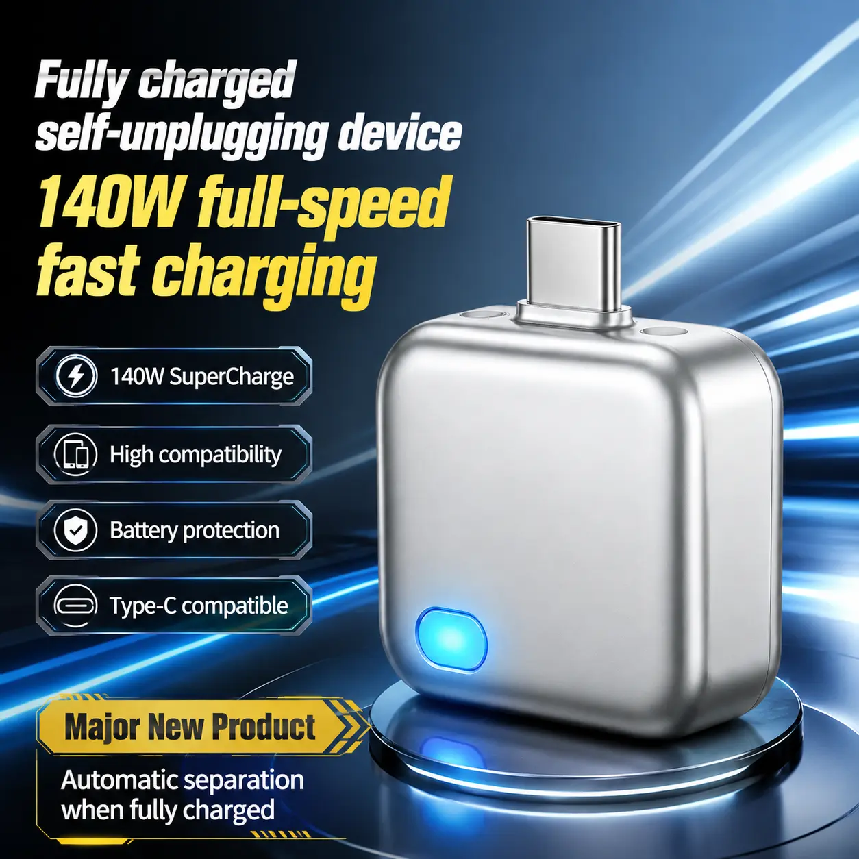 140W Type-C Auto Cut-Off Charger with Smart Physical Battery Guard, USB Chargers for Mobile Cellphones, Laptops & Tablets, Anti-Overcharge Protection for Safe Overnight Charging (Type-C Plug Included), Multi-Device