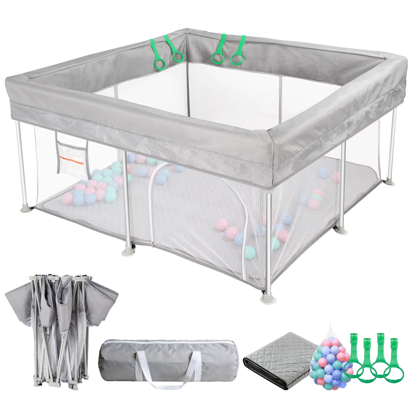 Desque 50x50 in Safe Durable Foldable Baby Playpen with Carry Bag, Portable Oxford Fabric Playpen for Baby, Anti-Slips Pads, Indoor-Outdoor Travel Use
