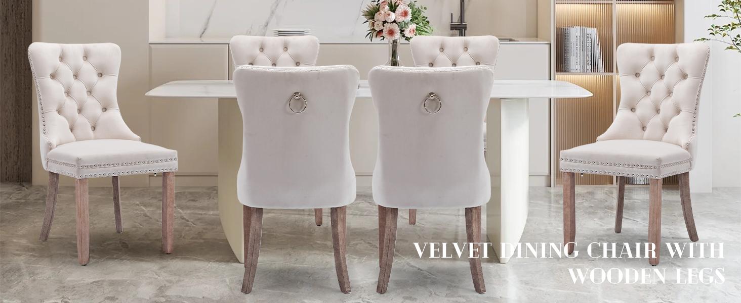 Velvet Dining Chair Set of 2 and Set of 4 with Upholstered Tufted Design and Nailhead Trim for Kitchen and Dining Room dinning chair