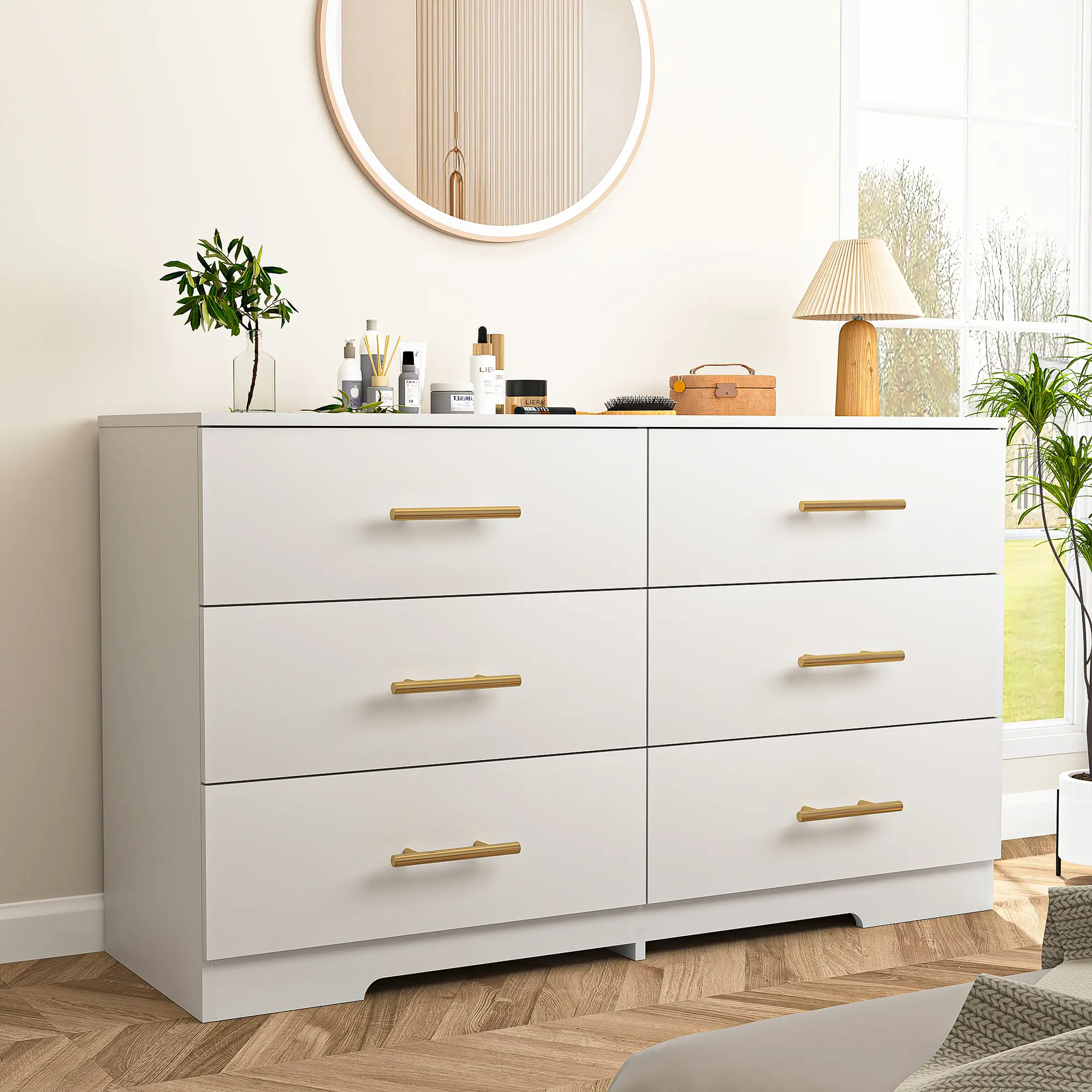6 Drawer Wooden  Dresser, Large Storage Cabinet Modern Chest of 6 Drawers Night Table, Bedroom Storage Organizer, Storage Dresser Chest of Drawers for Bedroom, Closet, Living Room,dorm essentials,home decor