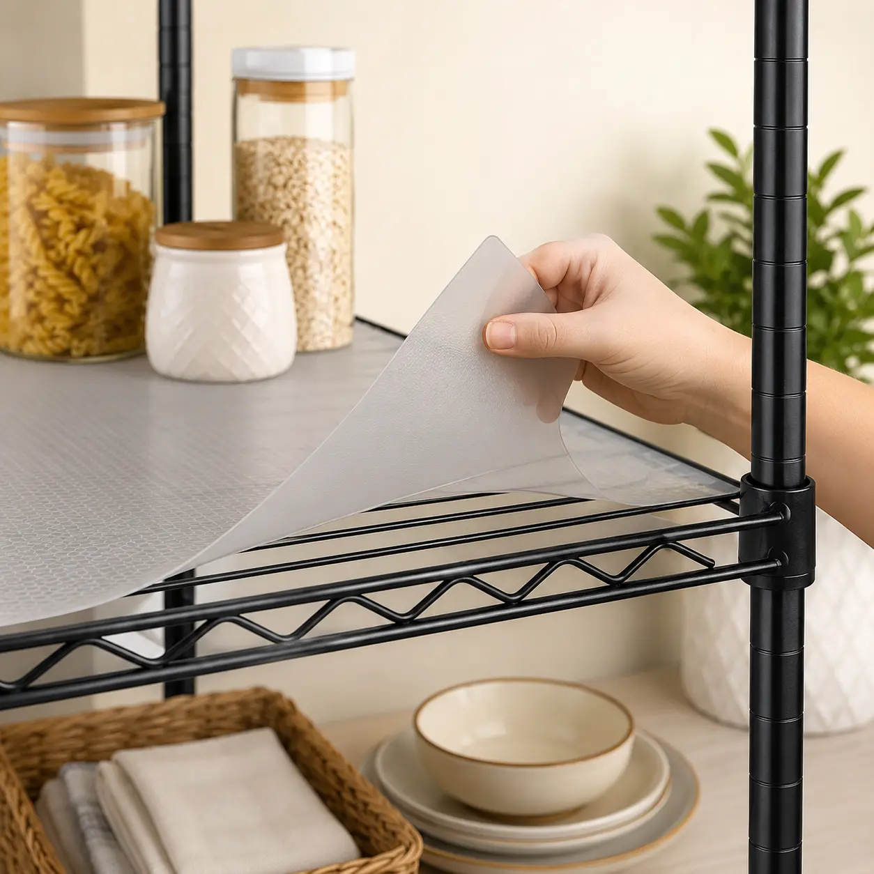 Wire Shelf Liner 14 x 30 Inches, Non-Adhesive Plastic Shelf Liners for Wire Shelving, Water-Resistant Protective Mats, Non-Slip Shelf Covers for Kitchen, Pantry, Closet and Storage Shelves, 4 Pack, Gray
