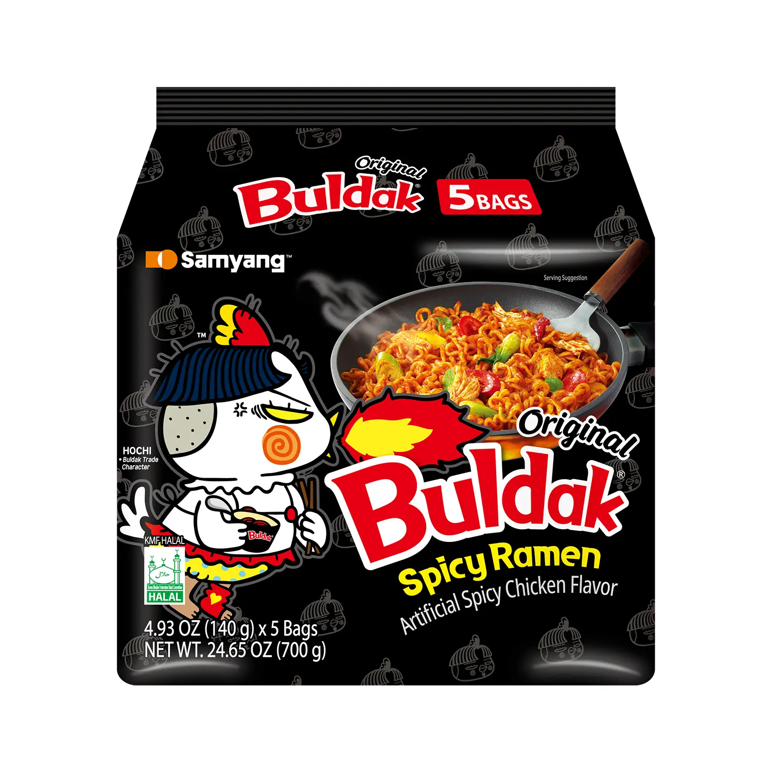 Buldak Korean Spicy Chicken Stir Fried Ramen Original Flavor Spicy Noodles Authentic Korean Ramyun 4.94 oz (Pack of 5)