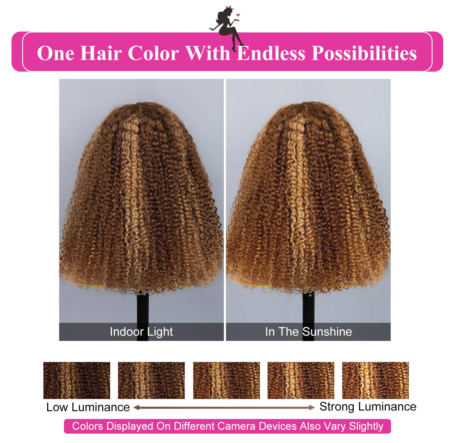 [New In] Kinky Curly Highlight Brown 7*5 Wear Go Wig Pre Plucked Hairline Pre Cut Lace Closure Glueless Wig Human Hair Colored Wig Fashion Fall Wigs TikTokShopBlackFriday